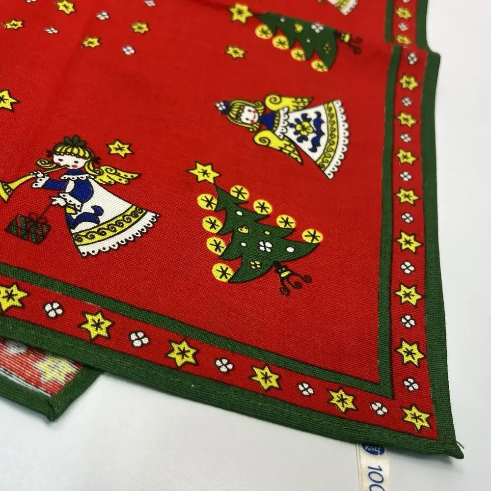 Vintage KOLF Austria Christmas Table Runner Red Angels Trees Cotton 16x34